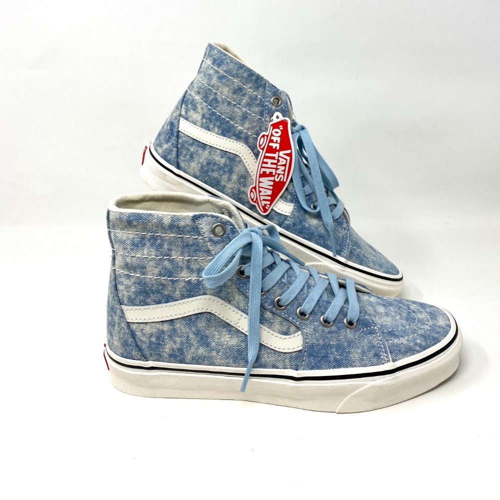 VANS Men's Size VN0A4U169FM SK8-HI TAPERED Blue Denim Destroy Canvas Sneakers - Picture 5 of 8